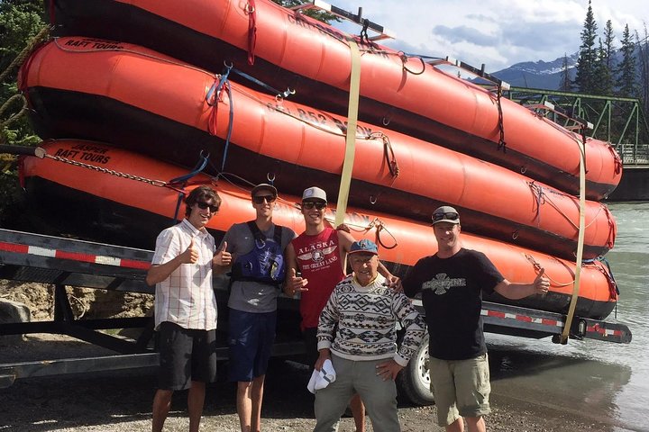 Crew with George 93 yrs young today - Athabasca River Easy Scenic Raft Trip