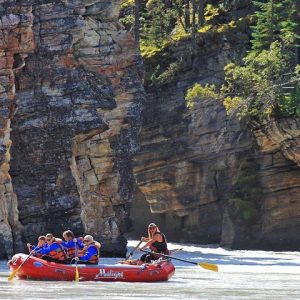 Getting a close up view of the narrow canyon below the tumultuous Athabasca Falls - Athabasca Canyon Run Family Rafting: Class II Plus Rapids