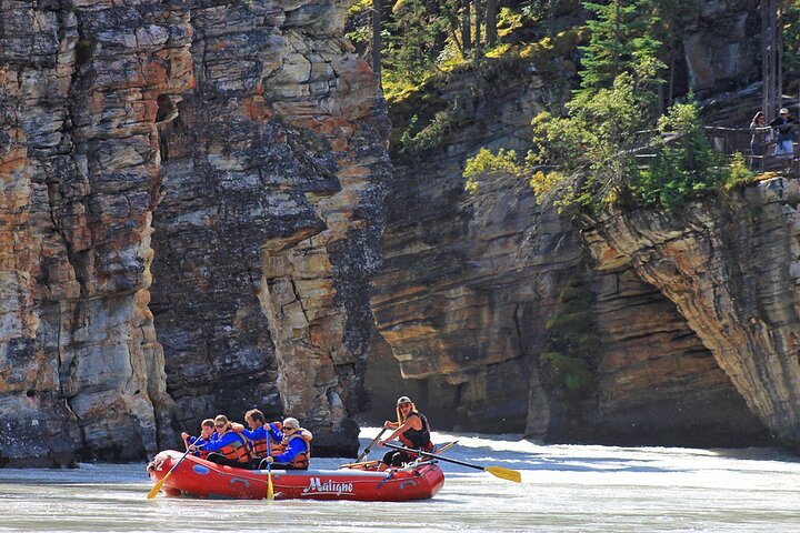 Getting a close up view of the narrow canyon below the tumultuous Athabasca Falls - Athabasca Canyon Run Family Rafting: Class II Plus Rapids