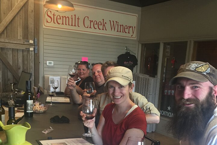 A happy crew of wine tasters after the river trip. - Whitewater and Wine: Wenatchee River Whitewater Rafting and Winery Tour