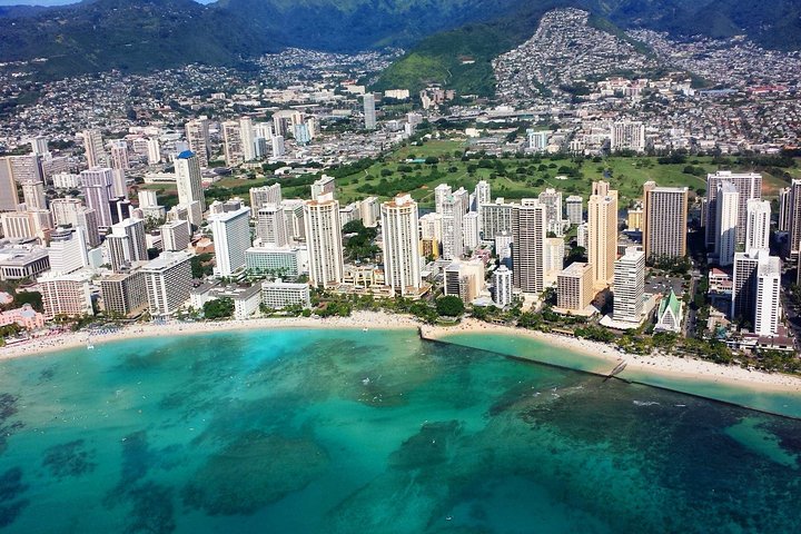 Waikiki skyline from the air - Parasailing Experience in Waikiki, HI